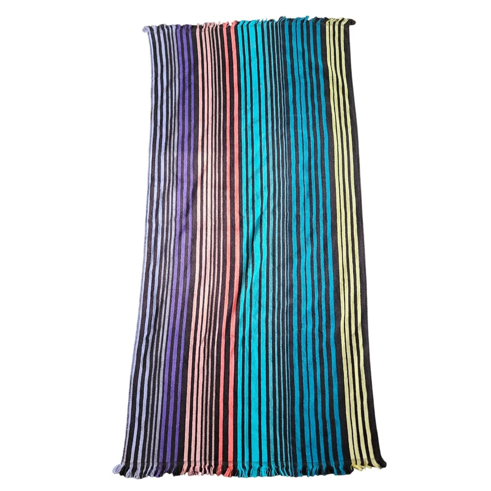 Benetton Vtg MultiColor Striped Cotton Beach Pool Towel Fringed Retro 62x30